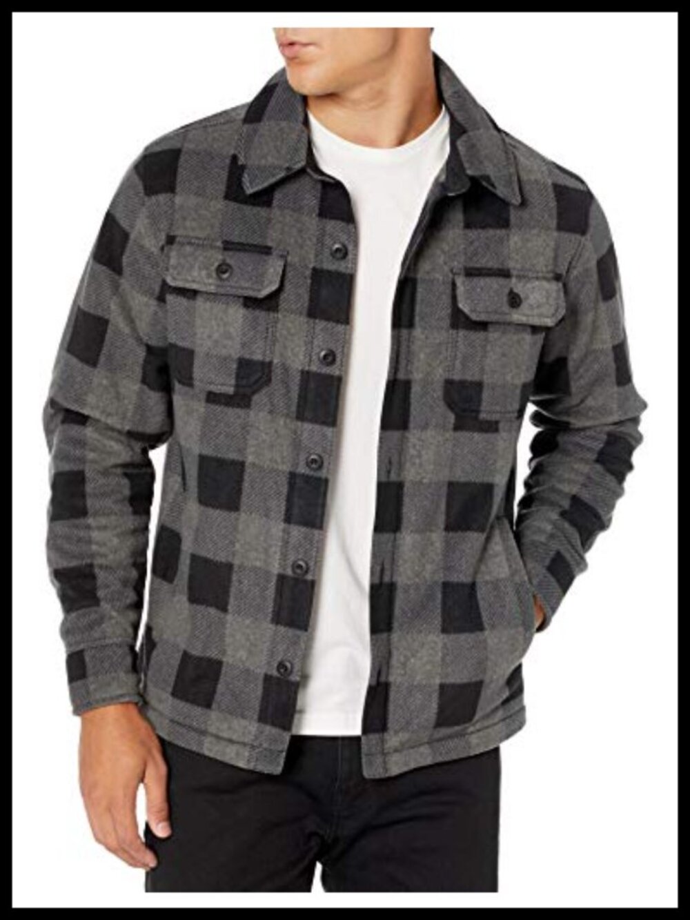 Men's Long-Sleeve Polar Fleece Shirt Jacket with Pockets